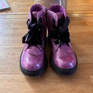 Sparkly Pink Boots with Black Laces